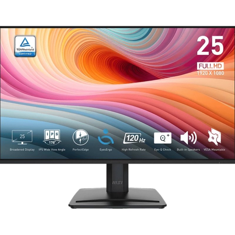 MSI Pro MP251 E2 Business Productivity Monitor (25" FHD (1920 x 1080) Display | IPS Panel | 120Hz | 99% sRGB | 1 x HDMI, 1 x VGA, 1 x DisplayPort | Built-in 2 x 2W Speaker | 16.7M Display Colors | 1 Year Warranty)