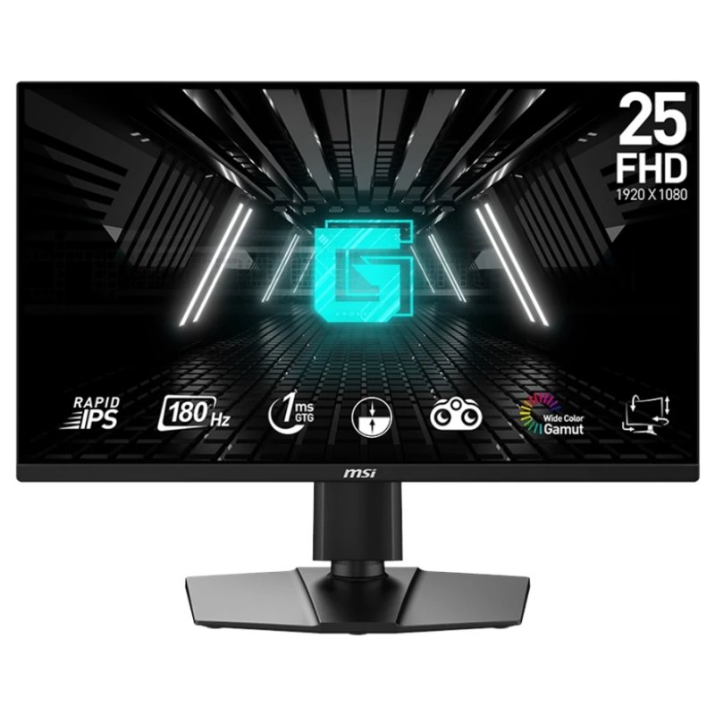 MSI G255PF E2 Gaming Monitor (24.5" FHD (1920 x 1080) Display | Rapid IPS Panel | 180Hz | 99% sRGB | 2 x HDMI 2.0b, 1 x DisplayPort 1.2a | Built-in 2 x 2W Speaker | 16.7M Display Colors | 90° Pivot, 30° Swivel & 130mm Height Adjustment | 1 Year Warranty)