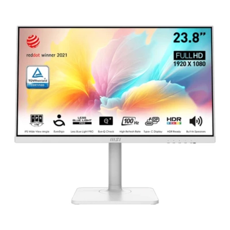 MSI Modern MD2412PW (24" FHD (1920 x 1080) Display | 114% sRGB | 100Hz Refresh Rate | IPS Panel | 90° Pivot | 0 ~ 110 mm Height Adjustable | 1 x HDMI 1.4 & 1 x Type-C | Built-in 2 x 3W Speaker | 8-bits Color | 1 Year Warranty)