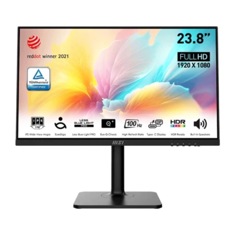 MSI Modern MD2412P (24" FHD (1920 x 1080) Display | 114% sRGB | 100Hz Refresh Rate | IPS Panel | 90° Pivot | 0 ~ 110 mm Height Adjustable | 1 x HDMI 1.4 & 1 x Type-C | Built-in 2 x 3W Speaker | 8-bits Color | 1 Year Warranty)