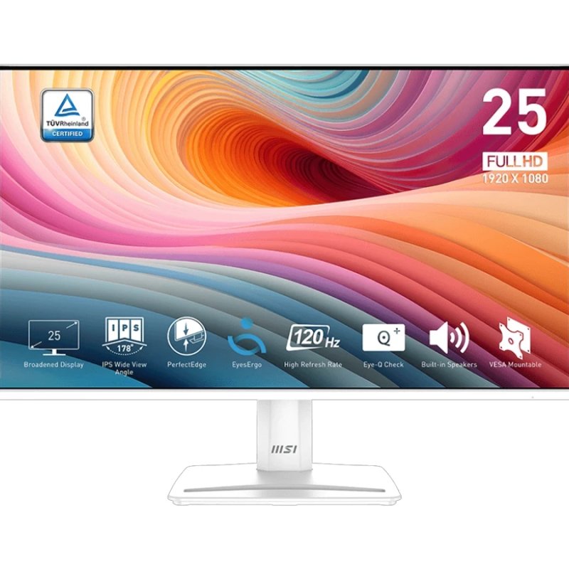 MSI Pro MP251W E2 Business Productivity Monitor (25" FHD (1920 x 1080) Display | IPS Panel | 120Hz | 99% sRGB | 1 x HDMI, 1 x VGA, 1 x DisplayPort | Built-in 2 x 2W Speaker | 16.7M Display Colors | 1 Year Warranty)