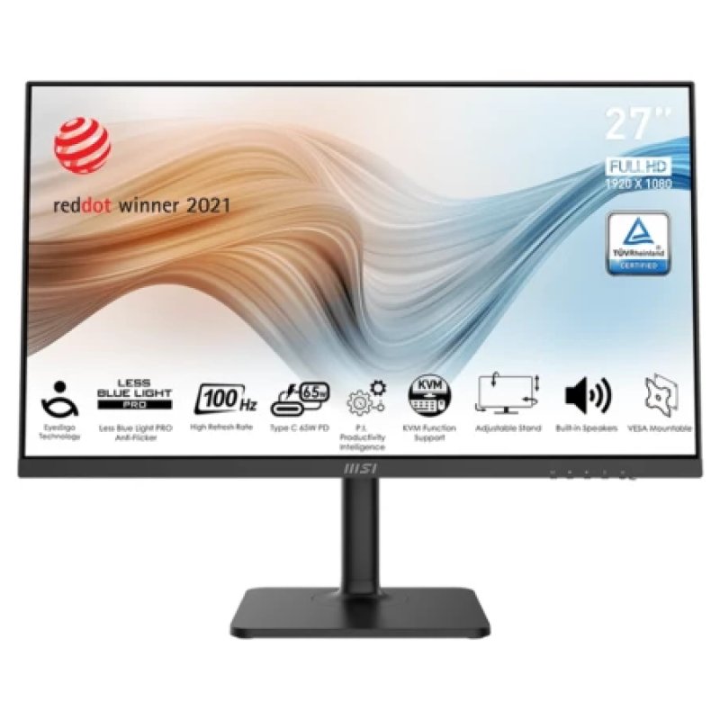 MSI Modern MD272XP Monitor (27" FHD (1920 x 1080) Display | 100Hz Refresh Rate | IPS Panel | 108% sRGB | 90° Pivot | 0 ~ 110 mm Height Adjustable | 1 x HDMI, 1 x DP & 1 x Type-C | Built-in 2 x 3W Speaker | 16.7M Display Colors | 1 Year Warranty)